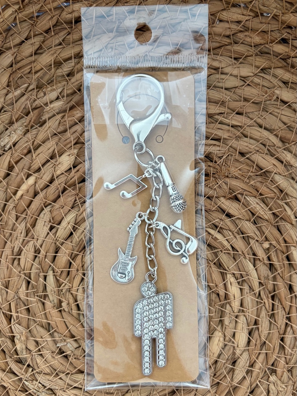 Billie Eilish Inspired Silver-tone Music Charm Keychain with Rhinestone Blohsh